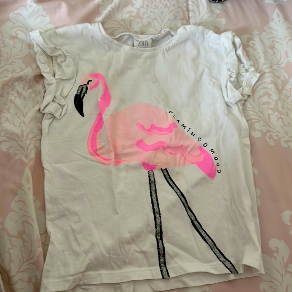 Zara girls flamingo top, size 4-5